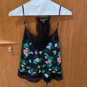 INC International Concepts Tropical Floral Satin Pajama Top, Size: Medium